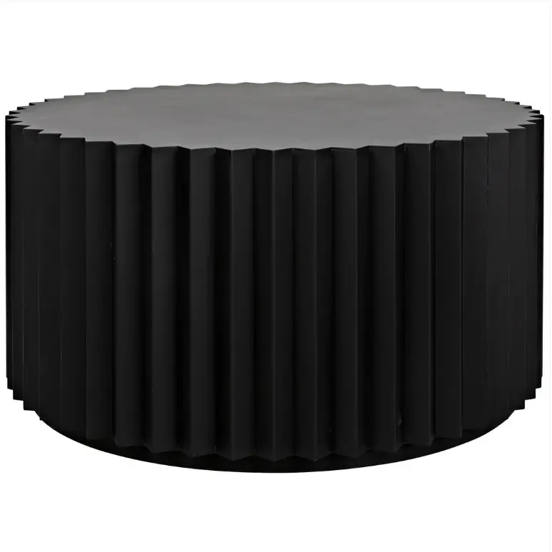 주름진 가장자리가있는 새로운 디자인 블랙 메탈 파우더 코팅 라운드 커피 테이블 블랙 스틸 커피 테이블