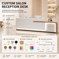 Comptoir de réception personnalisé pour salon de beauté, poste de service pour spa, bureau d'accueil en bois blanc avec double station LED