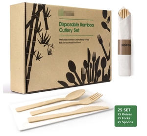 100% Fourchettes Cuillères en bambou Couteaux Ensemble combiné de couverts-380 Grands ustensiles jetables compostables (7 po) Eco Friendly - Product Image 5