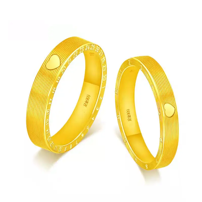 Precio al por mayor Original diseño personalizado corazón 2 gramos 24K Real en Dubai 999 anillo de oro sólido puro para hombres mujeres boda