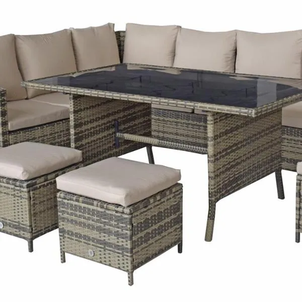 Outdoor Patio Sezionale Mobili Set Confortevole PE Brown Rattan Divani In Vimini e completi letto