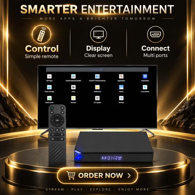 2026 Android 14 Amlogic S905X5M Smart TV Box 4K Quad Core 2GB 4GB RAM Dual Band WiFi BT 5.4 Voice Remote Gigabit Ethernet