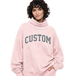 Pull-over col montant en coton/polyester 100 %, sans doublure, design optimal, avec broderie personnalisée en lettres et appliqué gingham, pour femme. - Product Image 1