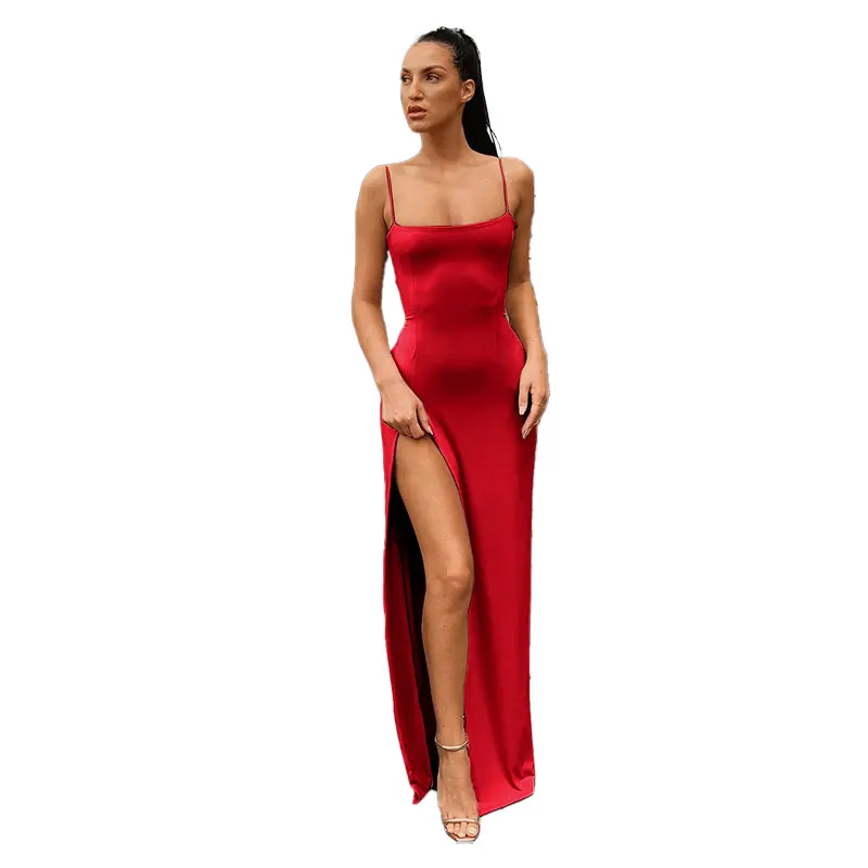 Custom Woman Summer Casual Long Dresses Cami Beach Dresses With Slit Usa Women Party Wear Dresses