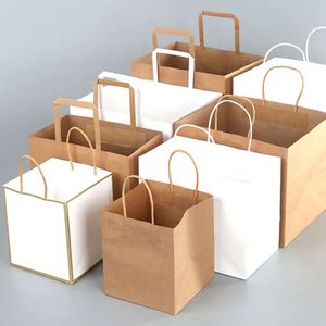 ZJPACK Vente en gros de sacs en papier kraft brun jetables personnalisés pour l'emballage alimentaire à emporter avec poignée - Product Image 6