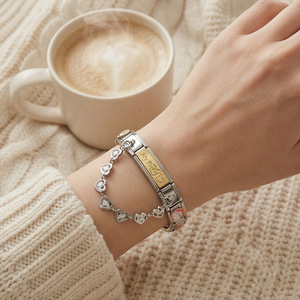 Romantic Wedding Italian Modular <b>Bracelet</b> <b>Set</b> Stainless Steel Heart Shape Gold Plated DIY Jewelry Gift for Wedding - Product Image 3