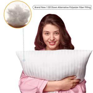 Tiêu chuẩn OEKO-TEX 100 2-gói Trắng Vua kích thước sợi nhỏ Giường Khách Sạn gối 1cm sọc thay thế giường cổ ngủ gối - Product Image 2