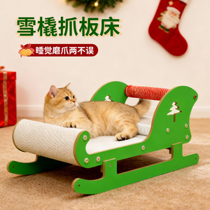 Christmas Sleigh <b>Cat</b> Bed With <b>Scratching</b> Pad Memory Foam <b>Cat</b> Furniture For Indoor <b>Cats</b> - Product Image 1