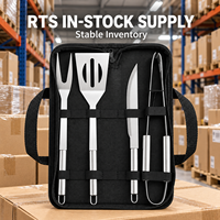 Ensemble d'outils de barbecue en acier inoxydable RTS 4 pièces avec sac de transport, manche tubulaire