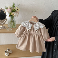 Robe pull pour bébé fille en coton à manches longues, col rabattu, ornée de fleurs, printemps-automne