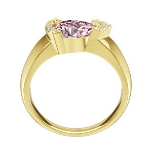 Anello da Sposa Originale di Alta Gioielleria per Donna in Argento 925 Placcato Oro con Gemma di Zirconia Cubica Rosa a Pera dal Design Unico e Minimalista - Product Image 6