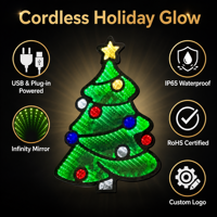 Letrero Luminoso LED 3D con Forma de Árbol de Navidad Azul, Alimentado por USB, Luz de Espejo Infinito de PVC, IP44 Impermeable, Decoración Navideña para el Hogar, Logotipo Personalizado
