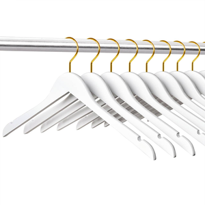 Wholesale Top Quality Wood Hanger Customized Logo Long Gold <b>Hook</b> Hangers White Wooden Hangers for Clothes Store - Product Image 1