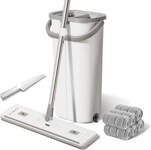 Stainless Steel Flat <b>Mop</b> Microfiber Head Bucket Durable Eco-Friendly Multi-functional High Capacity Folding Wringing Quick <b>Dry</b> - Product Image 1
