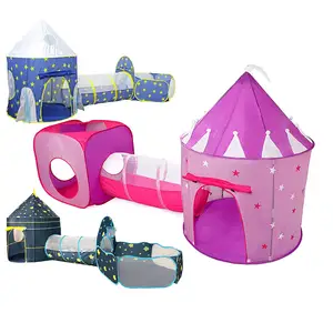 Indoor/Outdoor 3 In 1 Nieuwe Kids Meisjes Prinses Roze Spelen Tent Met Tunnel Set Kids Kasteel Speelhuis tent Glow In The Dark Sterren