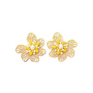 Pearl Earrings Gold Plated 316L Stainless Steel Floral Design Studs For Women Jewelry - Product Image 1