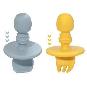 Customized New Product Golden Supplier Baby Silicone Spoon And Fork Set