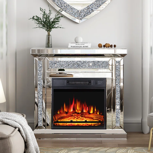 Marco Decorativo para <span class=keywords><strong>Chimenea</strong></span> Eléctrica Estilo Francés, con Diamantes Brillantes, Espejo Decorativo con Diamantes Triturados - Product Image 1