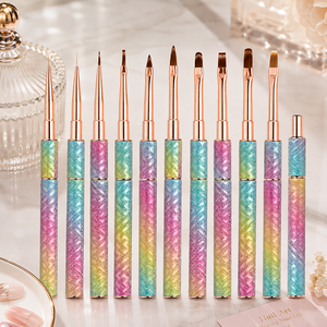 Ensemble de pinceaux à ongles à manche métallique dégradé, fibres fines à faible perte de poils pour les détails, les lignes et la peinture au gel - Product Image 1