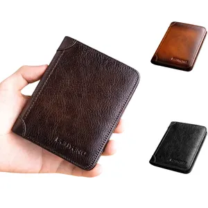 Tốt nhất chính hãng da bò da Ví người đàn ông RFID chặn trifold Bifold chủ thẻ tín dụng cổ điển người đàn ông Ví mỏng