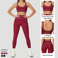Ensemble de sport deux pièces personnalisable avec logo, taille haute élastique, blocs de couleur, pour yoga et entraînement, grande taille