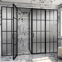 Cadre en aluminium noir, pivot en verre trempé, porte de douche, cabine de douche, salle de bain, panneau en verre de douche