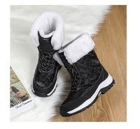 Bottes de neige imperméables pour femme, pour la saison froide, avec lacets, doublure en fourrure moelleuse, col en cuir verni souple, confortables et durables