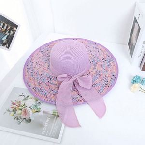 Wholesale Colorful Wide Brim Natural Sun <b>Hat</b> <b>Flat</b> Top Woven Women Straw <b>Hat</b> Beach <b>Hat</b> - Product Image 2