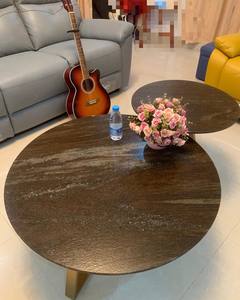 Table basse moderne en granit brun fantaisie à dessus <span class=keywords><strong>rond</strong></span> pour salon table d'appoint Calacatta personnalisée naturelle <span class=keywords><strong>de</strong></span> luxe - Product Image 1