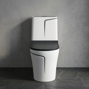 Salle de bain, style moderne et luxueux, toilette monobloc ronde en céramique dorée et grise, réservoir dissimulé, ensemble de toilette 1 pièce - Product Image 4