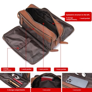 New Vintage Cowhide Genuine Leather Toiletry <strong>Bag</strong> Multi-Zipper Men's Wash <strong>Bag</strong> Waterproof Storage Beauty Travel <strong>Bag</strong> - Product Image 4