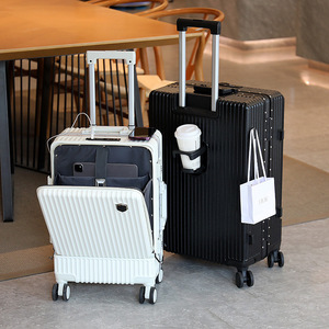Valise à ouverture frontale avec port de charge USB, cadre en aluminium, roulettes pivotantes, serrure à combinaison, valise de voyage pour affaires - Product Image 1