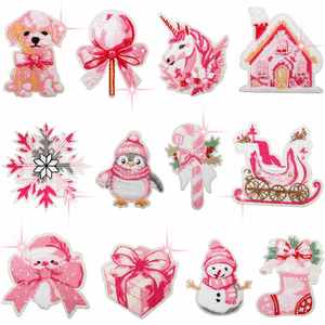 Patchs de Noël en feutre thermocollants écologiques brodés, motifs pingouin rose, bonhomme de neige, bonbons, pour chapeaux, vêtements et écharpes - Vente en gros - Product Image 1