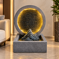 Fontaine d'eau d'intérieur en résine, mur d'eau rond, fontaine paysagère de montagne avec bande LED de 115 cm pour la décoration du salon et de l'entrée