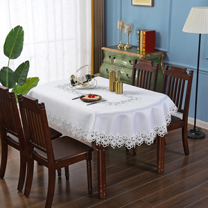 Stile europeo bianco minimalista ricamo floreale tovaglia 60x84 pollici ovale Top cavo per scopo decorativo - Product Image 3