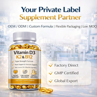 Capsules de vitamine D3 K2 B12 en gélules molles OEM, étiquette privée D3 5000 UI avec K2 MK-7 et supplément de méthylcobalamine, certifié GMP