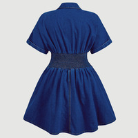 Robes en jean décontractées personnalisées Y218976 pour femmes, à col en V, manches courtes, coupe ajustée, pour le bureau