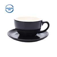 Ensemble de tasses à café et soucoupes en céramique Baishida, noir classique, 250 ml, écologique, pour café, espresso, latte, boissons américaines, idéal pour un cadeau