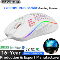 Ratón Gamer con Sensor Óptico de 7200DPI, Ergonómico, RGB, para Computadora y Oficina, Ratón Gamer con Cable, Diseño de Panal de Abeja