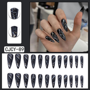 Venta al por mayor 24 piezas de alta personalización ABS <span class=keywords><strong>uñas</strong></span> postizas precioso largo Stiletto reutilizable serie negra <span class=keywords><strong>uñas</strong></span> postizas - Product Image 6