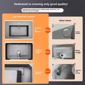 Armoire <span class=keywords><strong>de</strong></span> <span class=keywords><strong>salle</strong></span> <span class=keywords><strong>de</strong></span> <span class=keywords><strong>bain</strong></span> murale intelligente avec lavabo, comptoir en <span class=keywords><strong>bois</strong></span> <span class=keywords><strong>massif</strong></span> multicouche et pierre microcristalline, gris, certifiée CE - Product Image 3