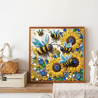 Kit de Peinture Diamant 5D DIY Moderne Forme Spéciale 30x30cm Abeille Tournesol Décoration Murale Artisanat Fait Main Cadeau Adultes