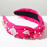Serre-tête en tissu tendance avec nœuds, motifs fruits (cerise, cœur, fraise), perles et bonbons arc-en-ciel doux, accessoires mignons