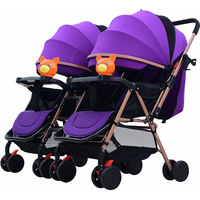 Poussette double détachable, double sens, légère, tube en acier, peut s'asseoir et se coucher, pliable, triplets
