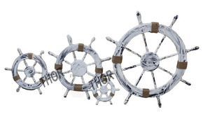 Juego de 4 ruedas de barco de madera blancas decorativas pulidas 12 \ "18 \" 24 \ "y 36 \" tamaños decoración de pared de dirección de barco - Product Image 2