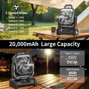 Ventilador Portátil de 20000 mAh, Cinco Velocidades, Carga Tipo C, Ventilador Eléctrico con Rociador de Refrigeración para Exteriores, Ventilador de Mesa USB con Luz LED - Product Image 5