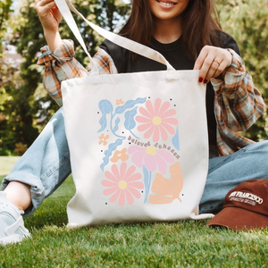 Custom Designed Tote Bag with Silvering Effect Logo <b>Canvas</b> Grocery Shopping <b>Handbag</b> Personalised Gift - Product Image 2