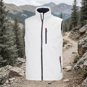 <b>Men's</b> <b>White</b> Stand Collar <b>Vest</b> Zipper Closure Windproof Sporty Outer Wear 100% Polyester Winter Solid Color - Product Image 4