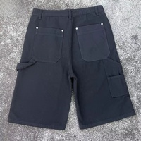 Shorts en jean personnalisés avec strass, style streetwear vintage, délavés à l'acide, bords bruts, broderies et patchs pour hommes