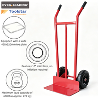Chariot à plateforme en acier robuste à double poignée, capacité 600 lb, roues pleines de 10 pouces, revêtement poudré, sans entretien, utilitaire